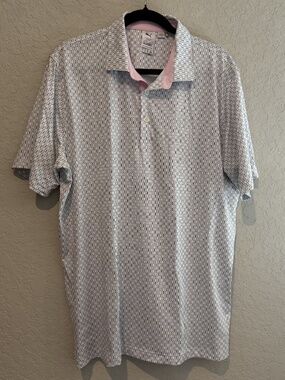 Puma Arnold Palmer Golf Polo White/Navy Geometric Print L